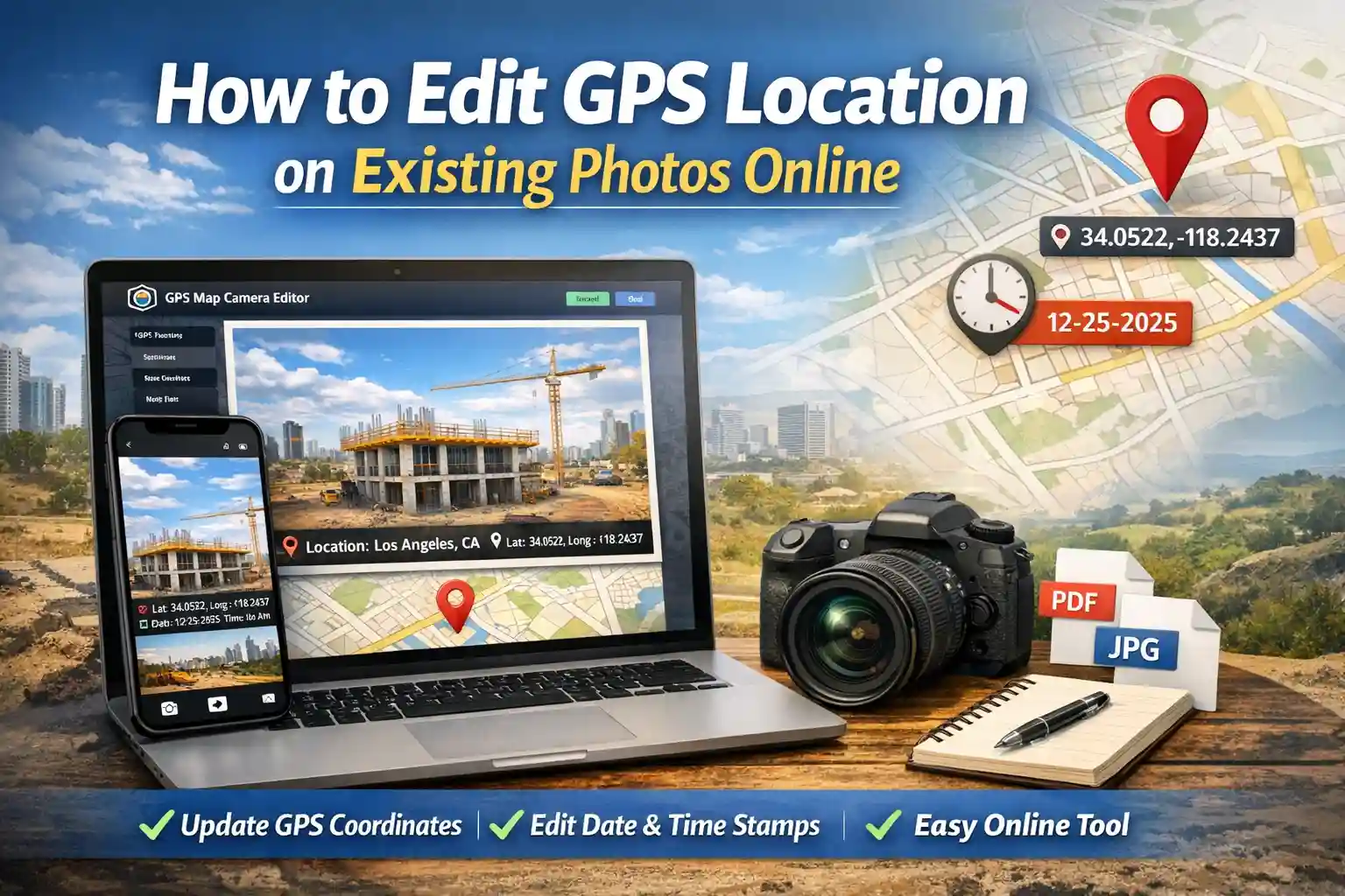GPS Map Camera Editor interface to edit GPS location on photos online