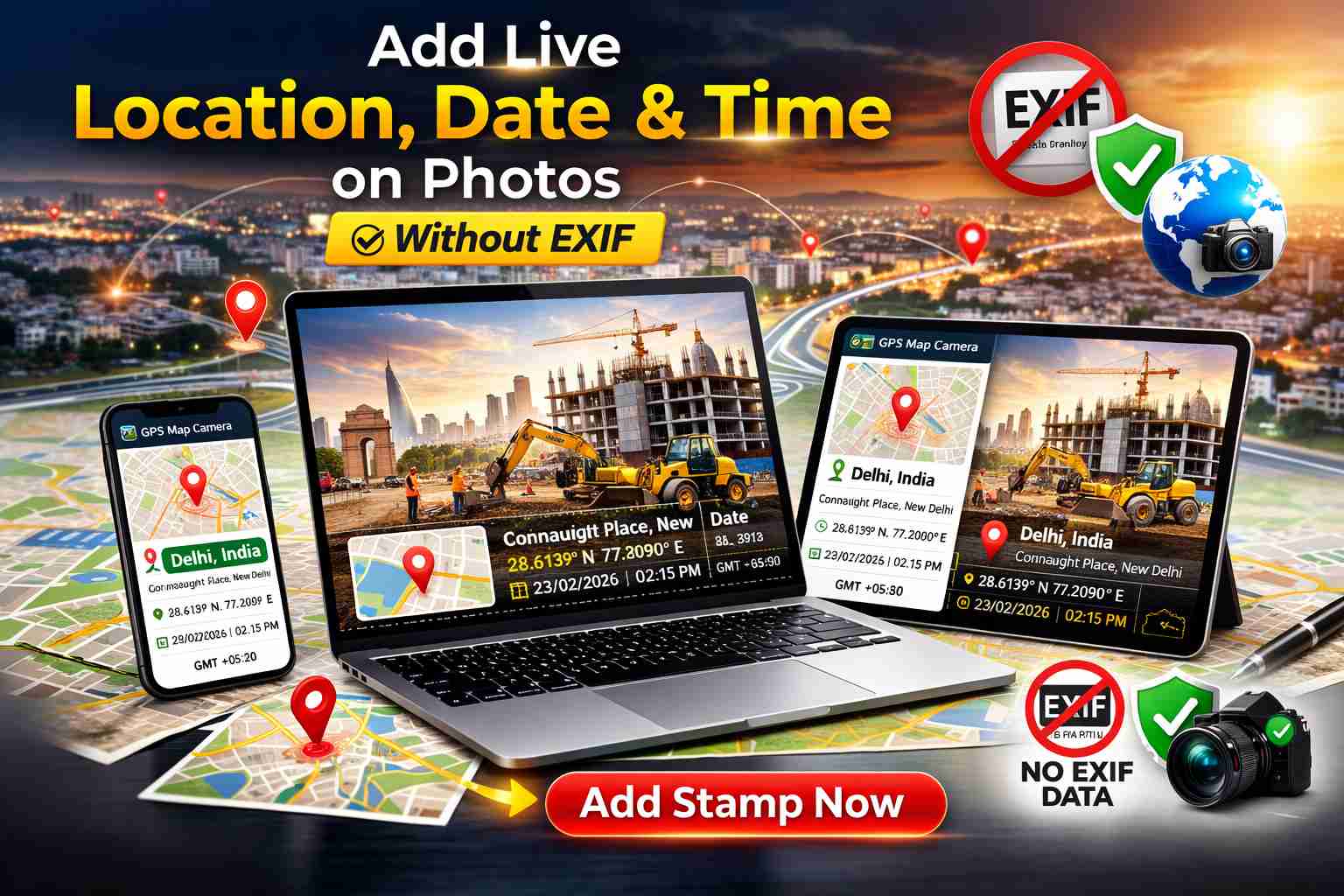 GPS Map Camera Online Tool in use for site inspection without relying on EXIF